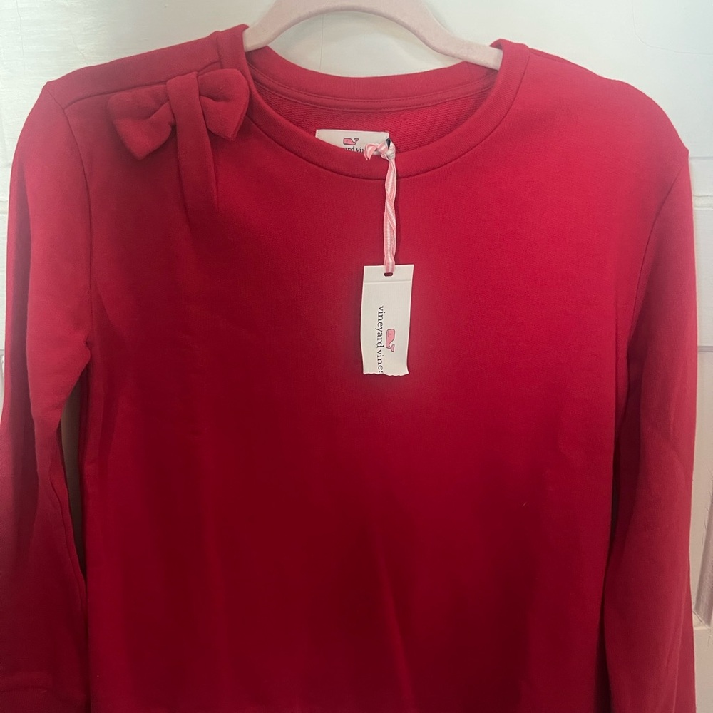 Vineyard Vines Red Long Sleeve Kids Tee with Bow